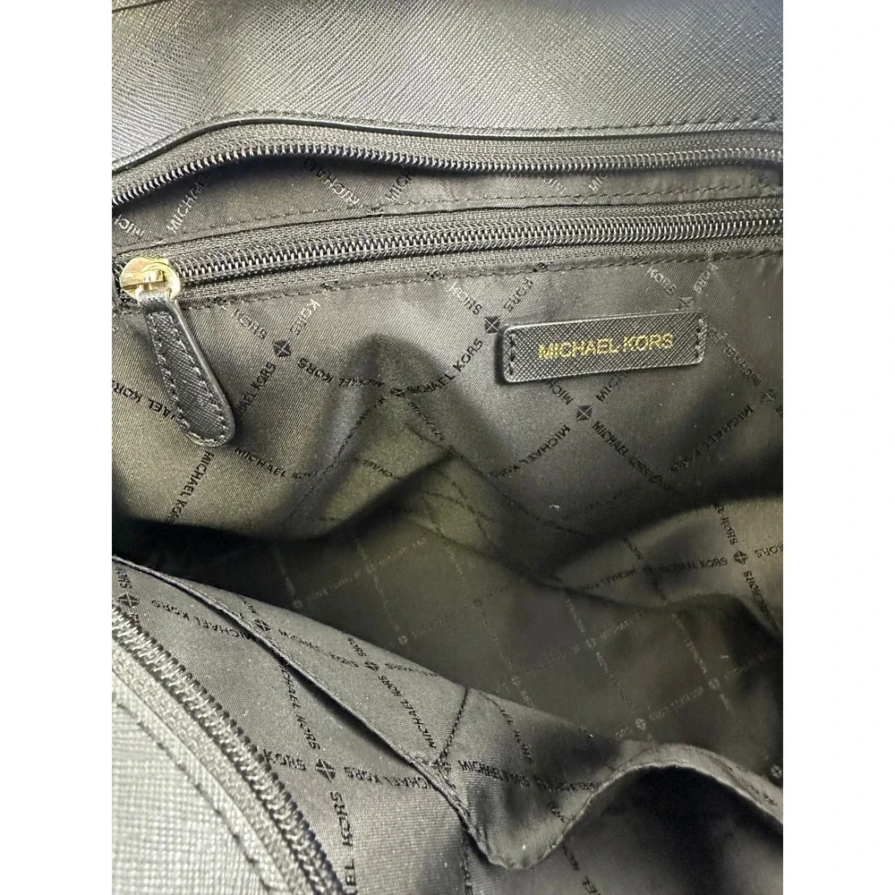 Michael Kors Jet Set Travel Tote Black Saffiano Leather Bag Large Zip 38F7GTVT3L